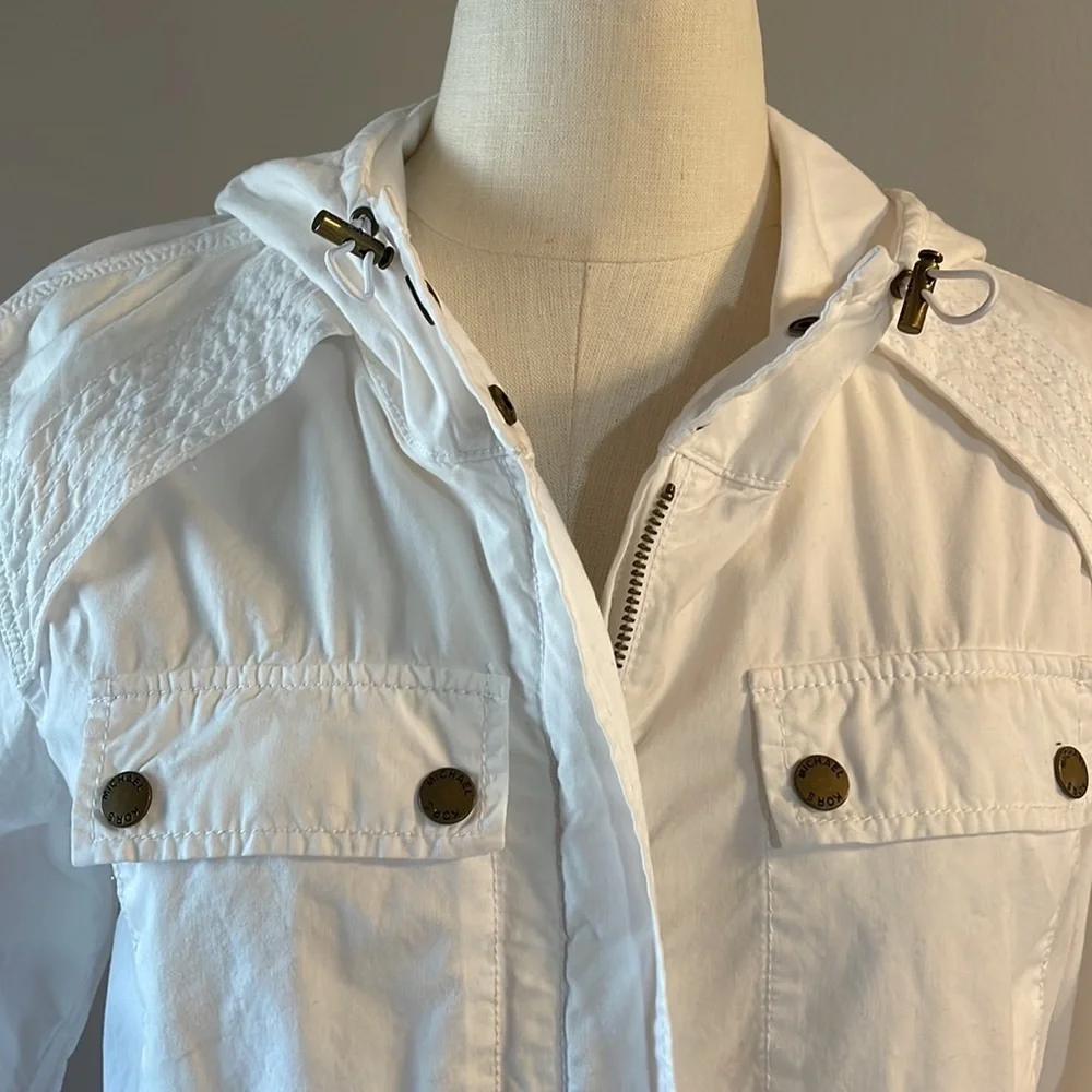 Michael Kors woman’s spring summer white 100% cotton jacket lightweight hood XS